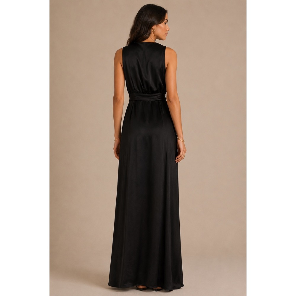 Lovers + Friends Black Cupro Rayon V-Neck Sleeveless Maxi Dress with Slit Size 4 - Picture 2 of 9